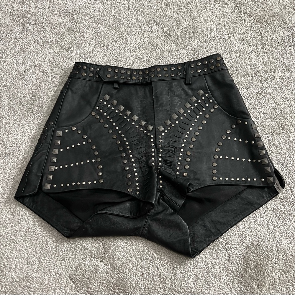 One Teaspoon Diamond Reflections Studded Black Leather Shorts